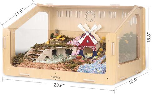Wooden Hamster Decor Kit, 3-Chamber Wood Hamster House Maze Hideout Habitats with Climbing Ladder and Beauty Pinwheel House for Small Pets, Syrian Hamster Mice Gerbils Mouse, Lemmings (Small Size) in Saudi Arabia