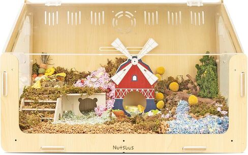Wooden Hamster Decor Kit, 3-Chamber Wood Hamster House Maze Hideout Habitats with Climbing Ladder and Beauty Pinwheel House for Small Pets, Syrian Hamster Mice Gerbils Mouse, Lemmings (Small Size) in Saudi Arabia
