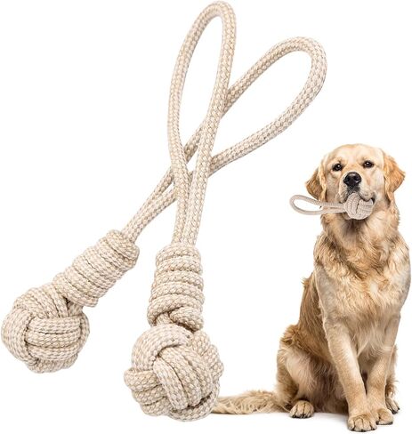 Dog Rope Tug of War Toys for Large, Medium and Small Dogs. 2 Pack Natural Cotton Toys for Teething.Flosses Teeth, Premium Beige Knot, Gum Stimulation for Teething Puppies. in Saudi Arabia