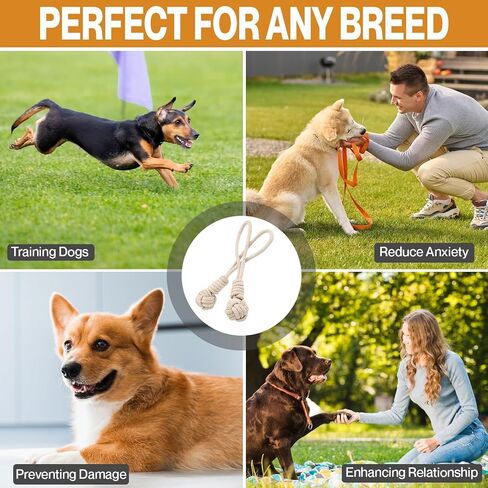 Dog Rope Tug of War Toys for Large, Medium and Small Dogs. 2 Pack Natural Cotton Toys for Teething.Flosses Teeth, Premium Beige Knot, Gum Stimulation for Teething Puppies. in Saudi Arabia