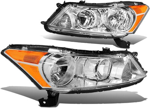 Auto Dynasty [مجموعة المصابيح الأمامية على طراز مصنع الهالوجين المتوافقة مع Honda Accord Sedan 4-Door 08-12، جانب السائق والراكب، زاوية كهرماني مبيت من الكروم in Kuwait