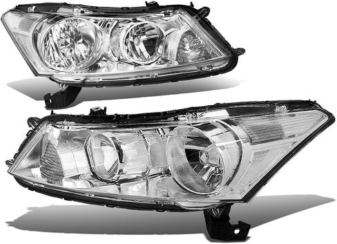 Auto Dynasty [مجموعة المصابيح الأمامية على طراز مصنع الهالوجين المتوافقة مع Honda Accord Sedan 4-Door 08-12، جانب السائق والراكب، زاوية كهرماني مبيت من الكروم in Kuwait
