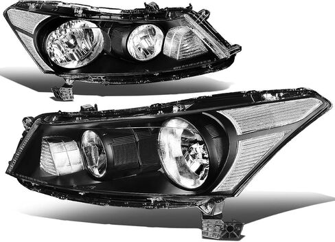 Auto Dynasty [مجموعة المصابيح الأمامية على طراز مصنع الهالوجين المتوافقة مع Honda Accord Sedan 4-Door 08-12، جانب السائق والراكب، زاوية كهرماني مبيت من الكروم in Kuwait