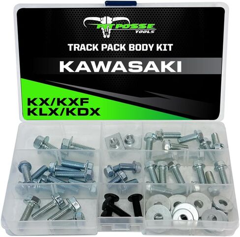 Pit Posse PP3358KA Kawasaki Track Pack Body and Plastics Bolt Kit- Seat Fenders Shrouds Number Plates Fasteners for KX60 KX80 KX85 KX100 KX125 KX250 KX500 KX250F KX450F KXF250 KXF450 in Saudi Arabia