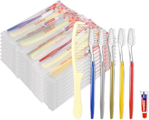 Disposable Toothbrushes with Toothpaste and Comb for Homeless Individually Wrapped-Suitable for Hotel,Air Bnb,Shelter/Homeless/Nursing Home/Charity (200) in Kuwait