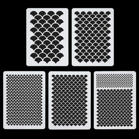 5 Pieces Fish Scale Stencil Set for Painting Makeup, Mermaid Scale Stencil, Reusable Fish Scale Template for Art Painting Tattoos Painting, Painting on Wall Face Body, Cake Cookie Paint in Kuwait