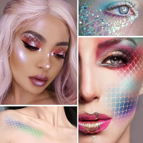 5 Pieces Fish Scale Stencil Set for Painting Makeup, Mermaid Scale Stencil, Reusable Fish Scale Template for Art Painting Tattoos Painting, Painting on Wall Face Body, Cake Cookie Paint in Kuwait