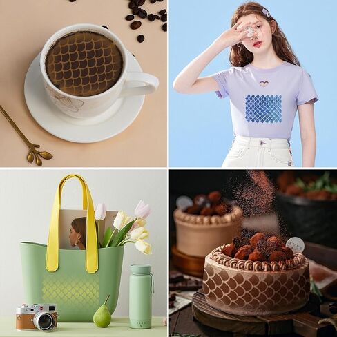 5 Pieces Fish Scale Stencil Set for Painting Makeup, Mermaid Scale Stencil, Reusable Fish Scale Template for Art Painting Tattoos Painting, Painting on Wall Face Body, Cake Cookie Paint in Kuwait