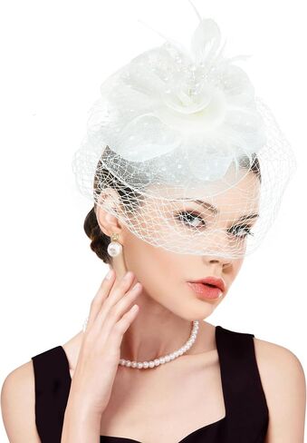 Dressfan الفاسناتور قبعة المرأة خمر طرحة زفاف قبعة 20s إكسسوارات الشعر ل كنتاكي ديربي/زفاف/كوكتيل/حفلة الشاي in Kuwait