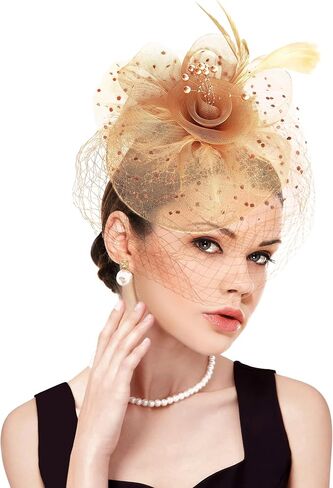 Dressfan الفاسناتور قبعة المرأة خمر طرحة زفاف قبعة 20s إكسسوارات الشعر ل كنتاكي ديربي/زفاف/كوكتيل/حفلة الشاي in Kuwait
