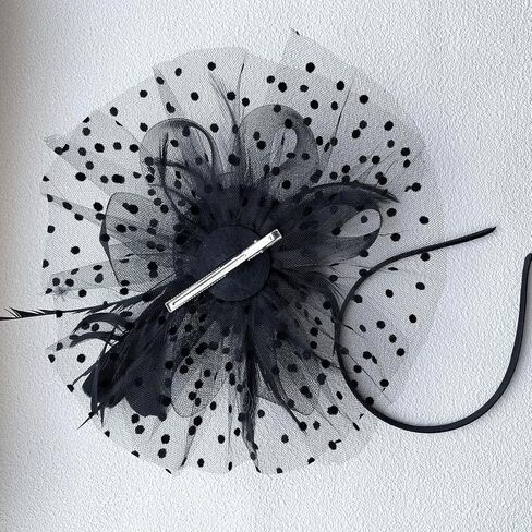 قبعة LXKBD Fascinators مزودة بريش شبكي على شكل زهرة على عصابة رأس ومشبك شعر وأغطية رأس لحفلات الكوكتيل والشاي للفتيات والنساء باللون الأسود in Kuwait