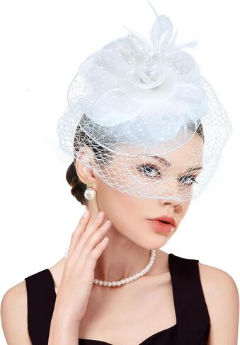Dressfan الفاسناتور قبعة المرأة خمر طرحة زفاف قبعة 20s إكسسوارات الشعر ل كنتاكي ديربي/زفاف/كوكتيل/حفلة الشاي in Kuwait