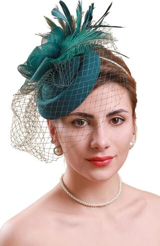 قبعات Cizoe Fascinators 20s 50s قبعة مستديرة قبعة كوكتيل FlowerTea حفلة أغطية الرأس مع الحجاب للفتيات والنساء in Kuwait