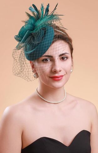 قبعات Cizoe Fascinators 20s 50s قبعة مستديرة قبعة كوكتيل FlowerTea حفلة أغطية الرأس مع الحجاب للفتيات والنساء in Kuwait