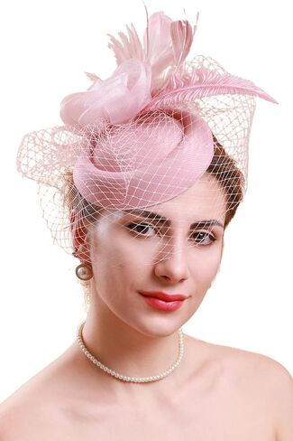 قبعات Cizoe Fascinators 20s 50s قبعة مستديرة قبعة كوكتيل FlowerTea حفلة أغطية الرأس مع الحجاب للفتيات والنساء in Kuwait
