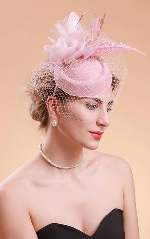 قبعات Cizoe Fascinators 20s 50s قبعة مستديرة قبعة كوكتيل FlowerTea حفلة أغطية الرأس مع الحجاب للفتيات والنساء in Kuwait