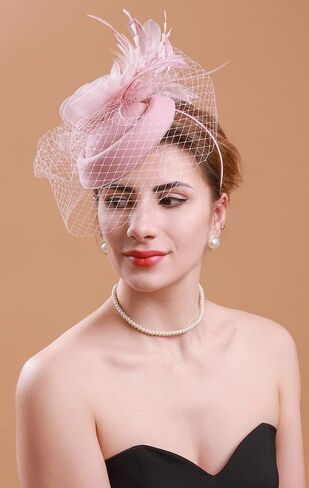 قبعات Cizoe Fascinators 20s 50s قبعة مستديرة قبعة كوكتيل FlowerTea حفلة أغطية الرأس مع الحجاب للفتيات والنساء in Kuwait