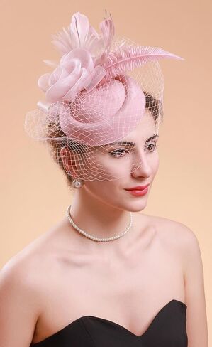 قبعات Cizoe Fascinators 20s 50s قبعة مستديرة قبعة كوكتيل FlowerTea حفلة أغطية الرأس مع الحجاب للفتيات والنساء in Kuwait