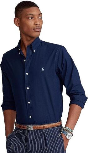 Polo Ralph Lauren Mens Solid Poplin Sport Shirt (M, NewportNavy) in Saudi Arabia