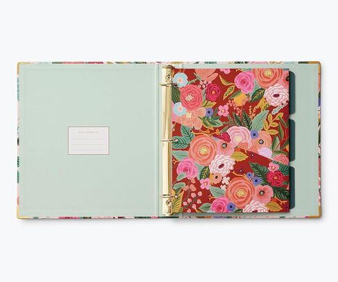 شركة RIFLE PAPER CO. غلاف كلاسيكي | مجلد ثلاثي الحلقات مقاس 1 بوصة مع غطاء زهري مصور ناعم الملمس، يحمل 175 صفحة، و3 فواصل مبوبة و6 ملصقات لاصقة، وزوايا معدنية معززة، وحفلات الحديقة in Kuwait