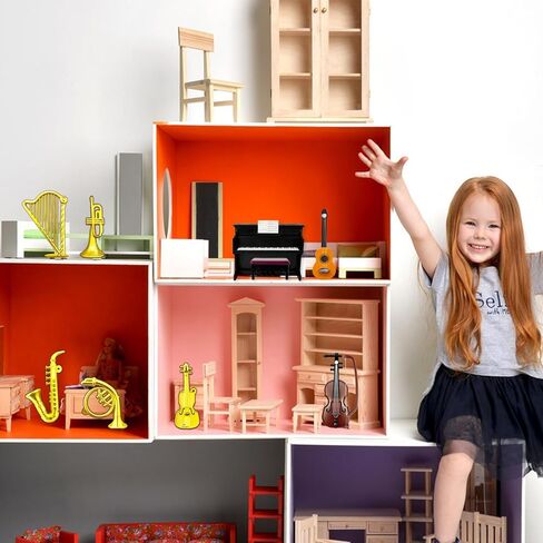 27 قطعة من الآلات الموسيقية لبيت الدمى، نموذج آلة موسيقية صغيرة لبيت الدمى بما في ذلك البيانو والجيتار والكمان والطبول والساكسفون وما إلى ذلك. نموذج ملحق لغرفة الموسيقى الصغيرة لبيت الدمى in Kuwait