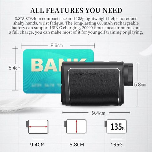 BooMee Golf Rangefinder مع منحدر 1000 ياردة مكتشف نطاق الجولف 0.5 ياردة دقة 6X التكبير العلم قفل الاهتزاز القابلة لإعادة الشحن جولف الليزر Rangefinder المغناطيسي MINI5 in Saudi Arabia