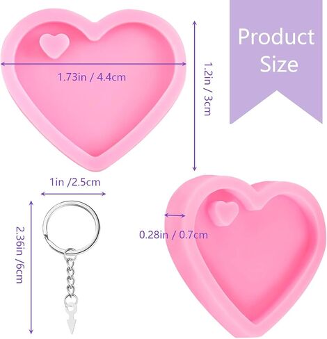 2 Pieces Heart Shape Silicone Keychain Mold Chocolate Candy Molds Silicone Fondant Baking Molds with 5 Pieces Key Rings for DIY Keychain Decoration, Homemade Dessert in Saudi Arabia