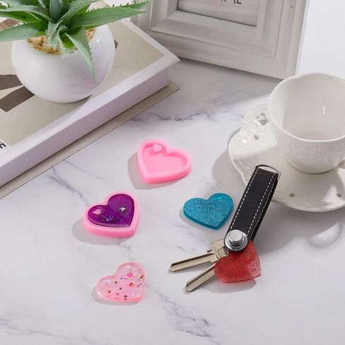 2 Pieces Heart Shape Silicone Keychain Mold Chocolate Candy Molds Silicone Fondant Baking Molds with 5 Pieces Key Rings for DIY Keychain Decoration, Homemade Dessert in Saudi Arabia