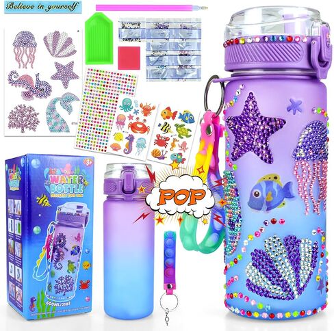 Decorate Your Own Water Bottle Kits for Girls Age 4 5 6 7 8 9 Girls Water Bottle for 4-10 Year Old Mermaid Gem Diamond Painting Arts and Crafts Kits Toys Birthday Gifts for 5 6 7 8 9 Year Old Girls in Saudi Arabia