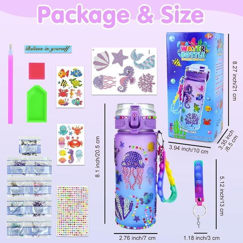 Decorate Your Own Water Bottle Kits for Girls Age 4 5 6 7 8 9 Girls Water Bottle for 4-10 Year Old Mermaid Gem Diamond Painting Arts and Crafts Kits Toys Birthday Gifts for 5 6 7 8 9 Year Old Girls in Saudi Arabia