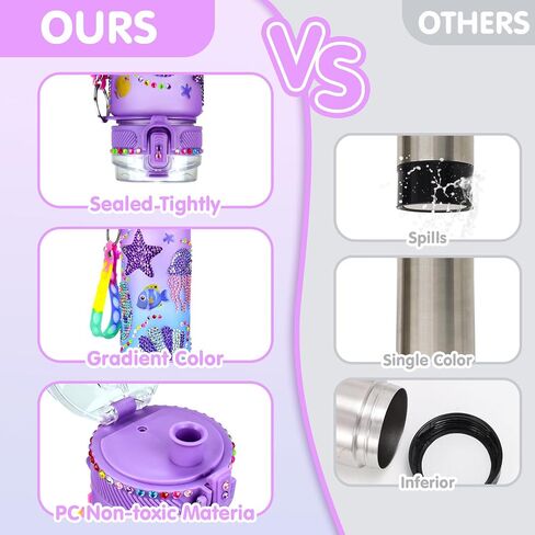 Decorate Your Own Water Bottle Kits for Girls Age 4 5 6 7 8 9 Girls Water Bottle for 4-10 Year Old Mermaid Gem Diamond Painting Arts and Crafts Kits Toys Birthday Gifts for 5 6 7 8 9 Year Old Girls in Saudi Arabia