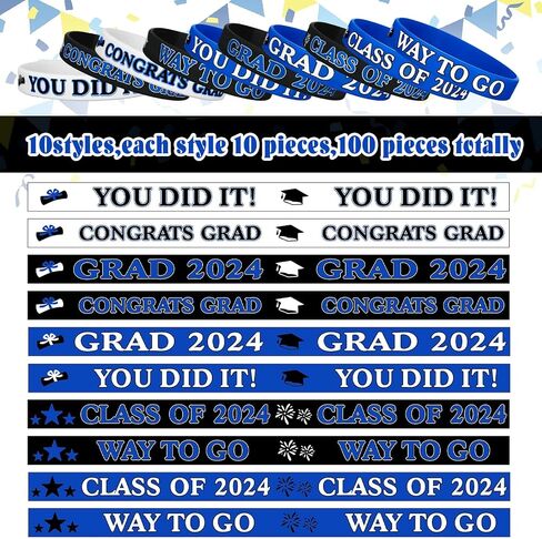 Gemscream 100 Pcs Class of 2024 Graduation Wristbands Graduation Silicone Wristbands Congrats Grad Graduation Bracelet Celebrating Bracelet for University High School College Accessories Gift in Saudi Arabia