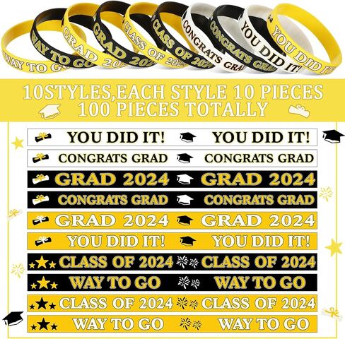 Gemscream 100 Pcs Class of 2024 Graduation Wristbands Graduation Silicone Wristbands Congrats Grad Graduation Bracelet Celebrating Bracelet for University High School College Accessories Gift in Saudi Arabia