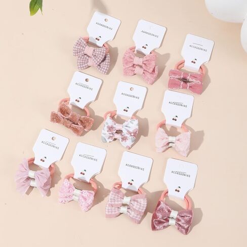 10 Pairs Baby Girl Bow Elastic Hair Ties Set, Tiny Hair Rings with Pom Pom, Boutique Ponytail Holders Rubber Band for Thin Hair Infant Toddlers in Saudi Arabia