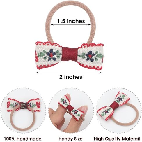 10 Pairs Baby Girl Bow Elastic Hair Ties Set, Tiny Hair Rings with Pom Pom, Boutique Ponytail Holders Rubber Band for Thin Hair Infant Toddlers in Saudi Arabia