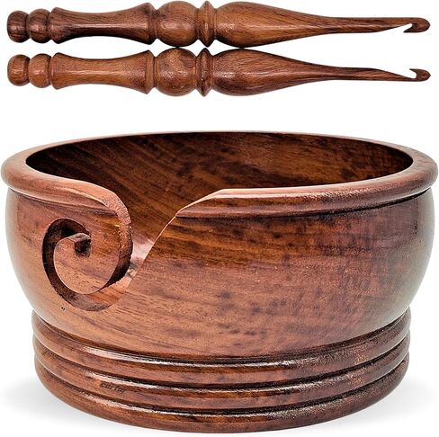 مجموعة وعاء غزل الحياكة من كارفار وخطاطيف كروشيه مصنوعة يدويًا من الخشب ووعاء حامل للحياكة والحياكة in Kuwait