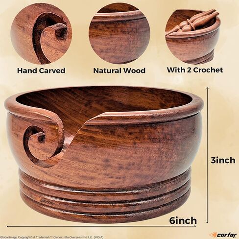 مجموعة وعاء غزل الحياكة من كارفار وخطاطيف كروشيه مصنوعة يدويًا من الخشب ووعاء حامل للحياكة والحياكة in Kuwait