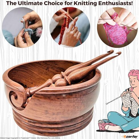 مجموعة وعاء غزل الحياكة من كارفار وخطاطيف كروشيه مصنوعة يدويًا من الخشب ووعاء حامل للحياكة والحياكة in Kuwait