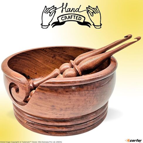 مجموعة وعاء غزل الحياكة من كارفار وخطاطيف كروشيه مصنوعة يدويًا من الخشب ووعاء حامل للحياكة والحياكة in Kuwait