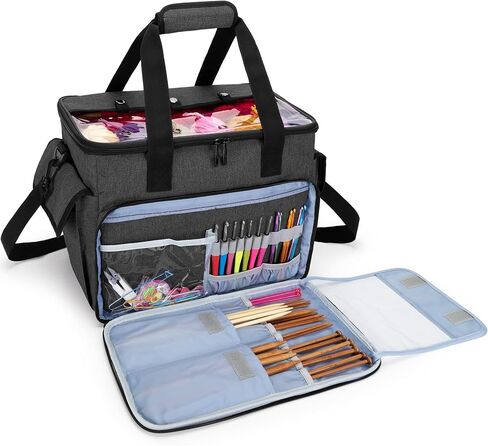 CURMIO Knitting Bag, Yarn Storage Tote with Compartments for Knitting Needles, Crochet Hooks, Knitting Project and Accessories, Bag Only, Dandelion in Saudi Arabia