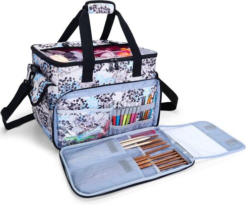 CURMIO Knitting Bag, Yarn Storage Tote with Compartments for Knitting Needles, Crochet Hooks, Knitting Project and Accessories, Bag Only, Dandelion in Saudi Arabia