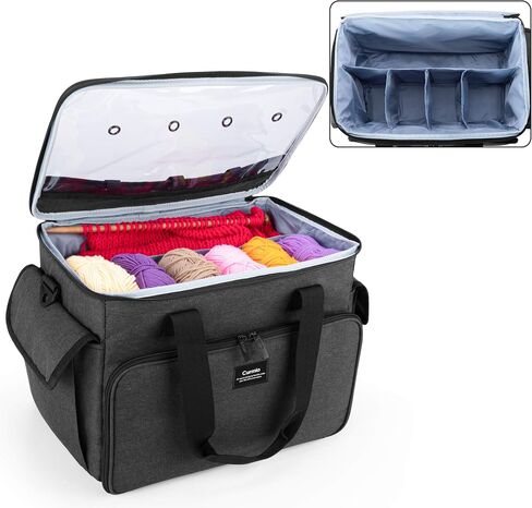 CURMIO Knitting Bag, Yarn Storage Tote with Compartments for Knitting Needles, Crochet Hooks, Knitting Project and Accessories, Bag Only, Dandelion in Saudi Arabia
