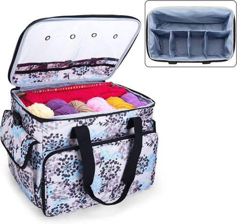 CURMIO Knitting Bag, Yarn Storage Tote with Compartments for Knitting Needles, Crochet Hooks, Knitting Project and Accessories, Bag Only, Dandelion in Saudi Arabia