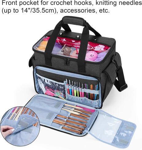 CURMIO Knitting Bag, Yarn Storage Tote with Compartments for Knitting Needles, Crochet Hooks, Knitting Project and Accessories, Bag Only, Dandelion in Saudi Arabia