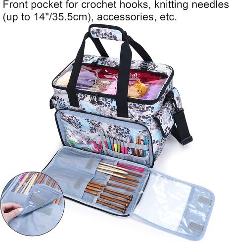 CURMIO Knitting Bag, Yarn Storage Tote with Compartments for Knitting Needles, Crochet Hooks, Knitting Project and Accessories, Bag Only, Dandelion in Saudi Arabia