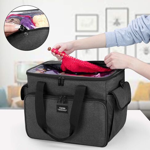 CURMIO Knitting Bag, Yarn Storage Tote with Compartments for Knitting Needles, Crochet Hooks, Knitting Project and Accessories, Bag Only, Dandelion in Saudi Arabia