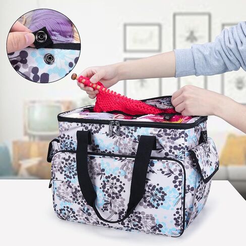 CURMIO Knitting Bag, Yarn Storage Tote with Compartments for Knitting Needles, Crochet Hooks, Knitting Project and Accessories, Bag Only, Dandelion in Saudi Arabia