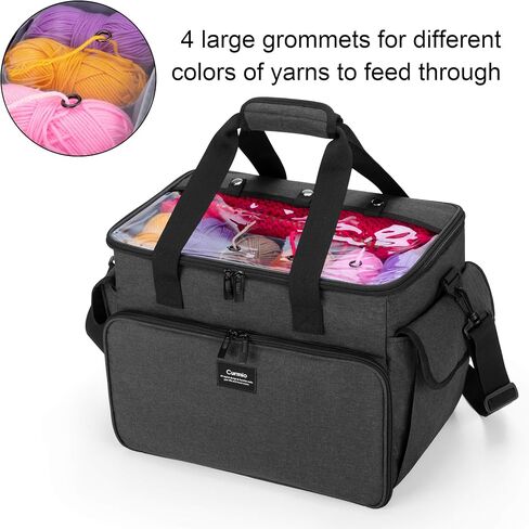 CURMIO Knitting Bag, Yarn Storage Tote with Compartments for Knitting Needles, Crochet Hooks, Knitting Project and Accessories, Bag Only, Dandelion in Saudi Arabia