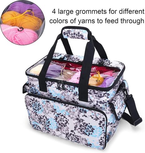 CURMIO Knitting Bag, Yarn Storage Tote with Compartments for Knitting Needles, Crochet Hooks, Knitting Project and Accessories, Bag Only, Dandelion in Saudi Arabia