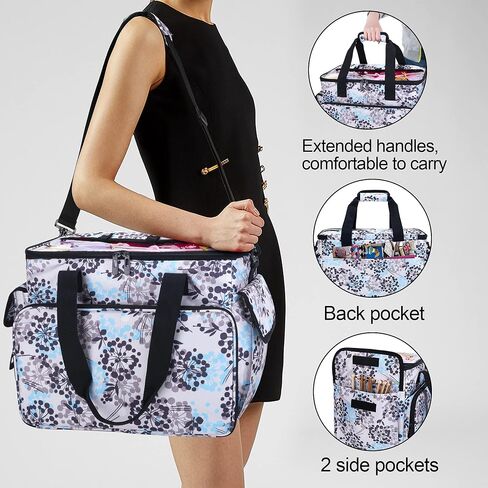 CURMIO Knitting Bag, Yarn Storage Tote with Compartments for Knitting Needles, Crochet Hooks, Knitting Project and Accessories, Bag Only, Dandelion in Saudi Arabia